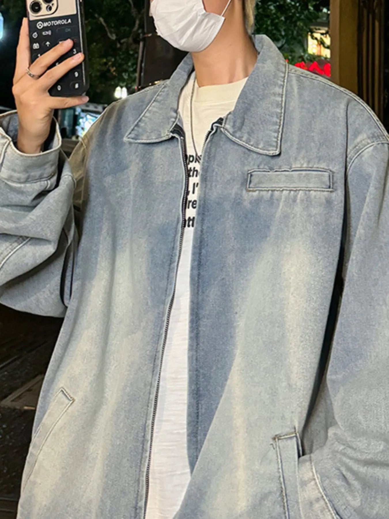 Men's Full Size Zip Up Long Sleeve Denim Jacket Plus Size - Fashorio