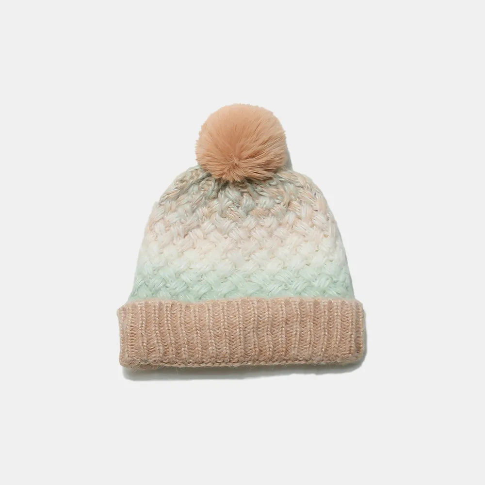 Gradient Knit Hat with Pompom - Fashorio