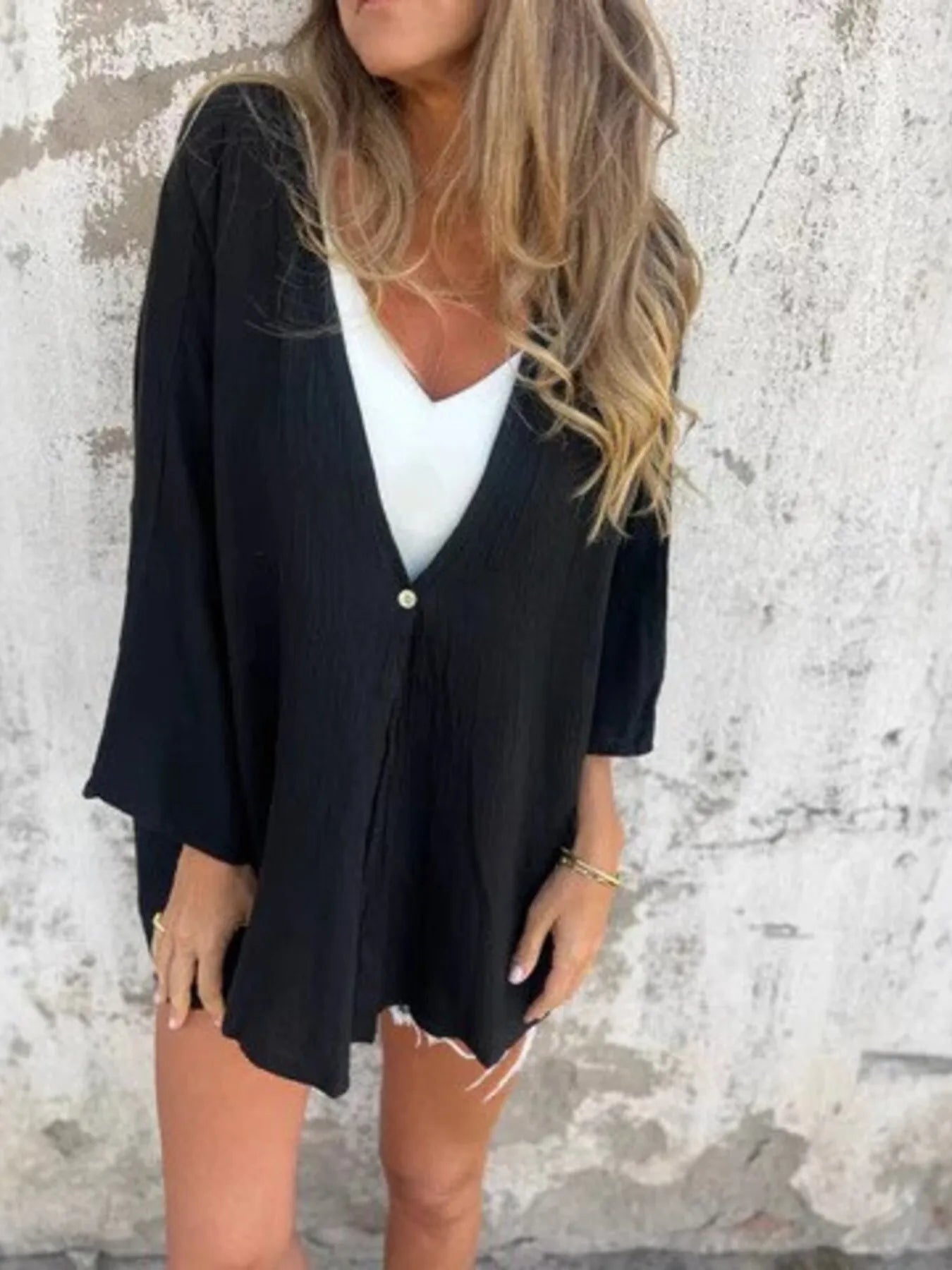 Full Size Oversized Button-Up Cardigan Plus Size Black - Fashorio