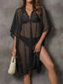 Sheer Mesh Button Up Cover Up Black One Size - Fashorio