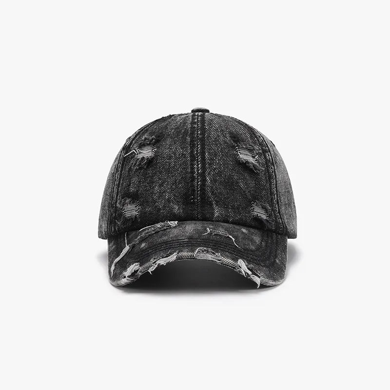 Distressed Cotton Baseball Cap Black One Size - Fashorio