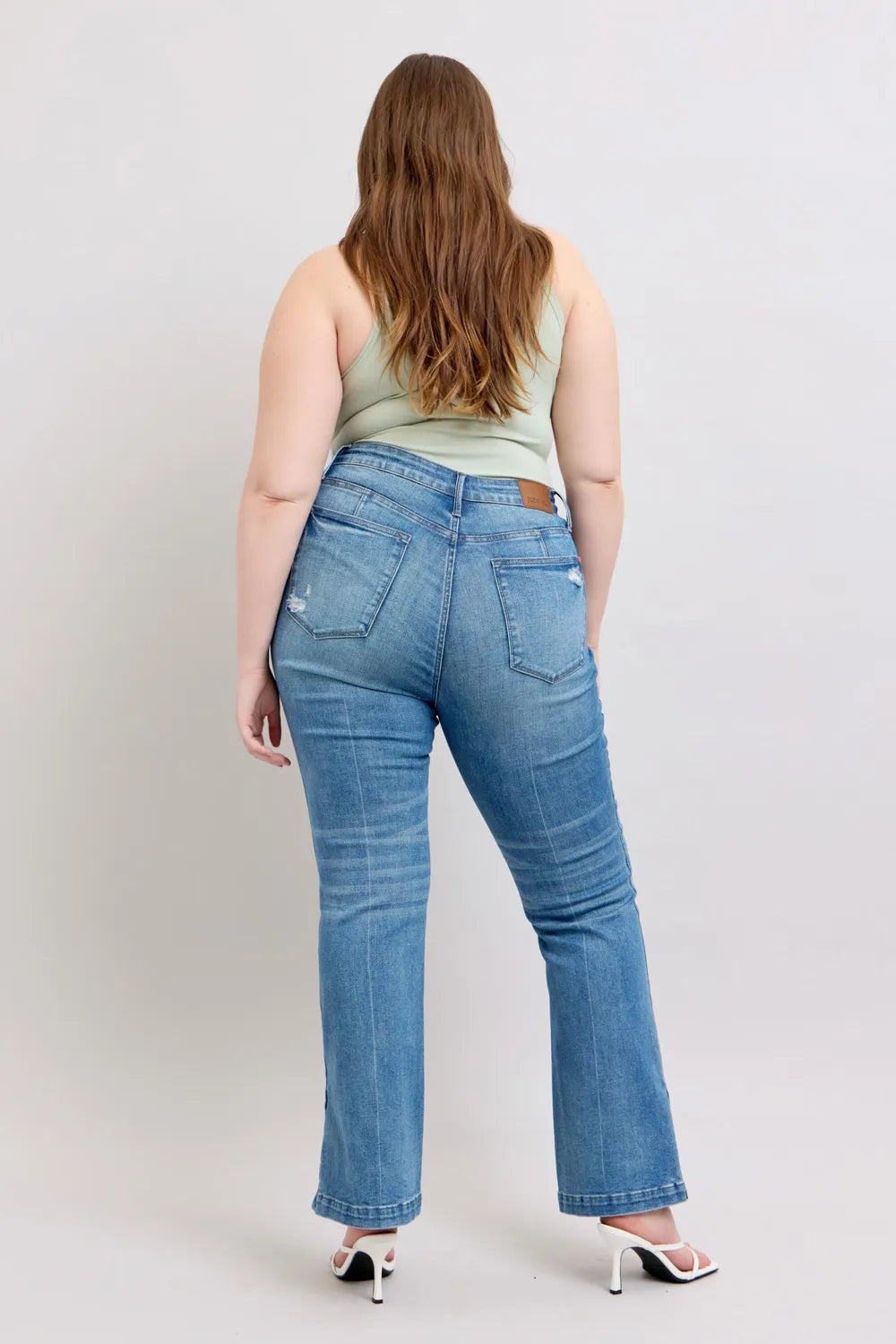 Judy Blue HW Tummy Control Vintage Wash Side Slit Slim Boot Jeans - Fashorio