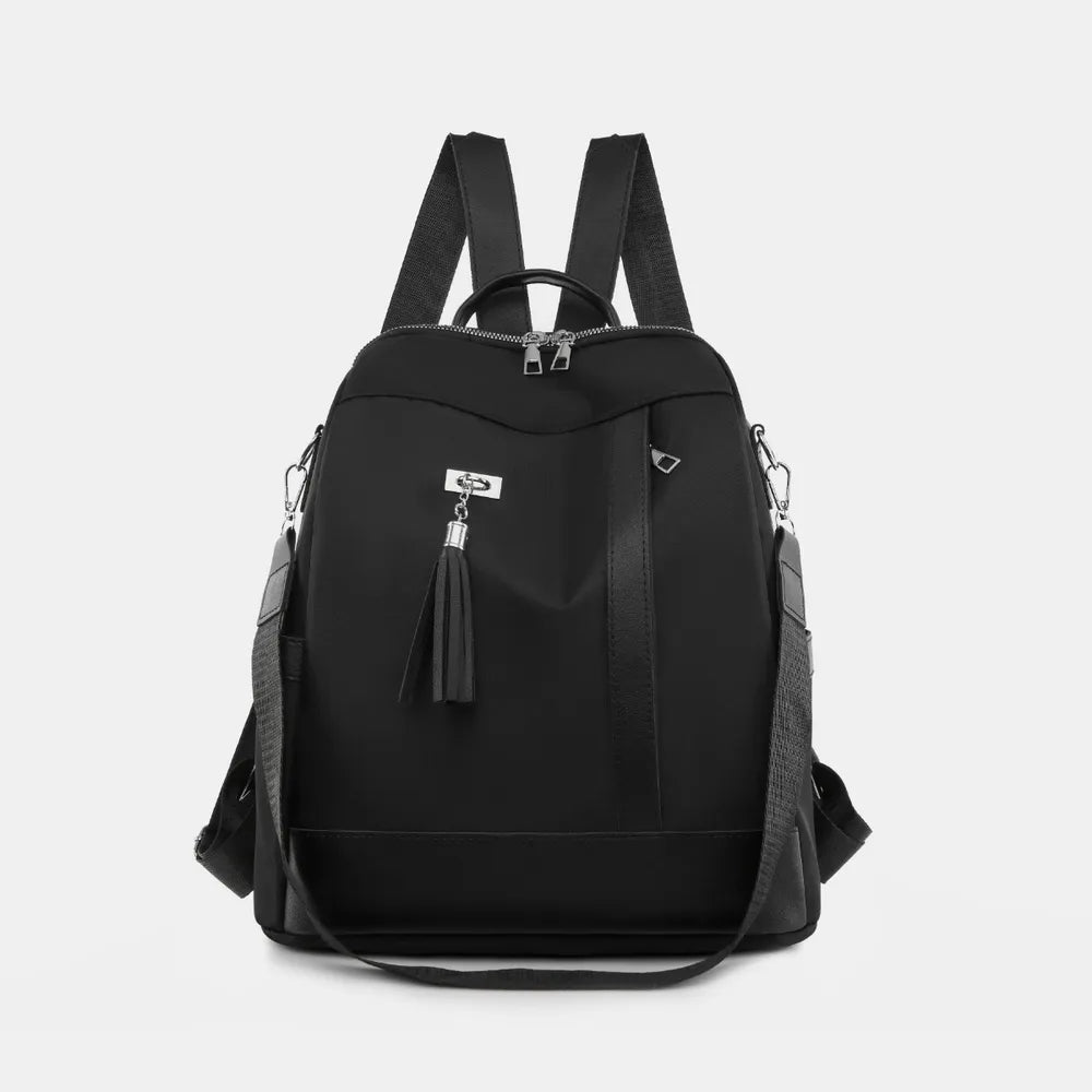 Tassel Oxford Cloth Backpack Bag Black One Size - Fashorio