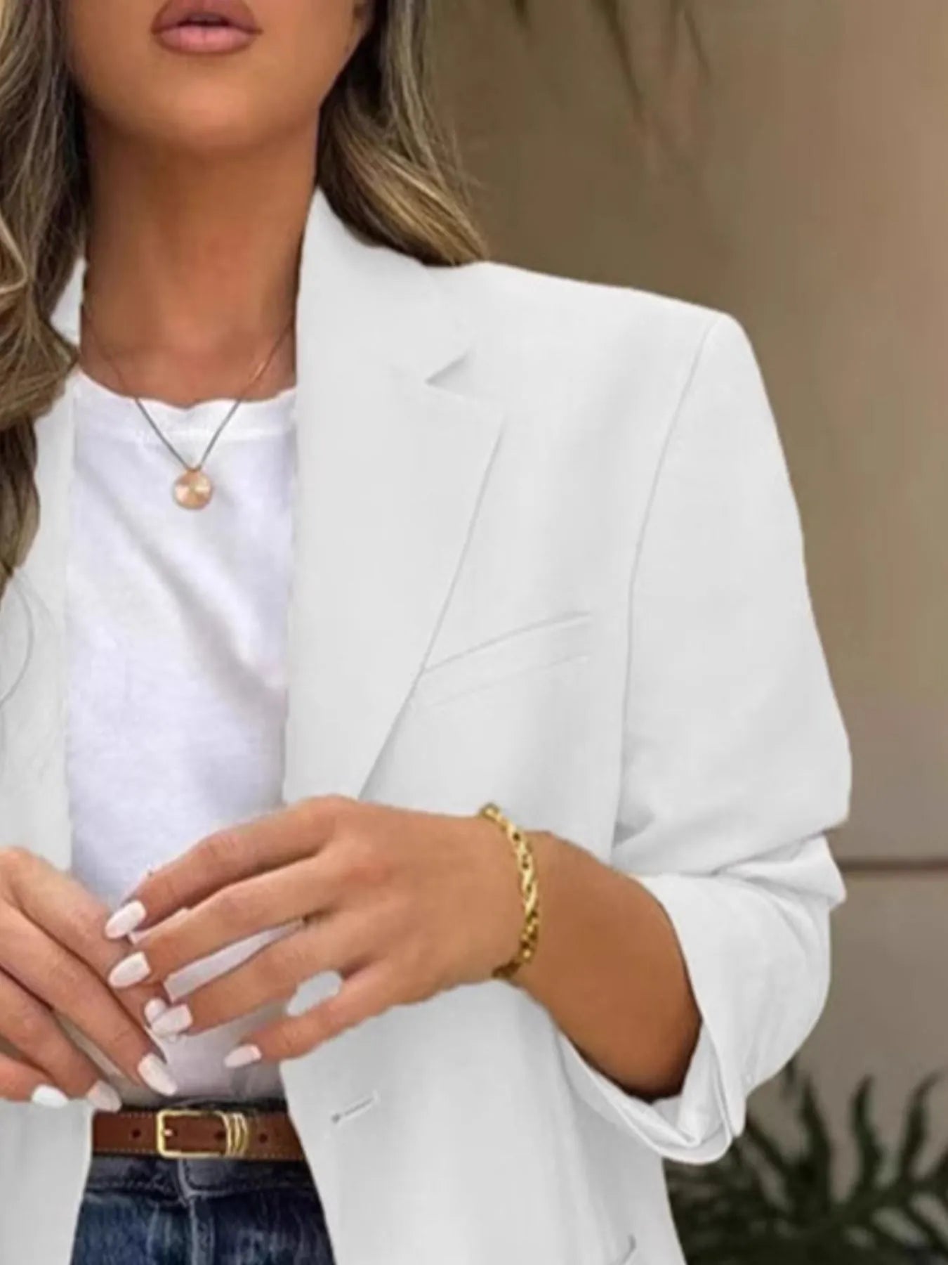 Pocketed Lapel Collar Long Sleeve Blazer - Fashorio