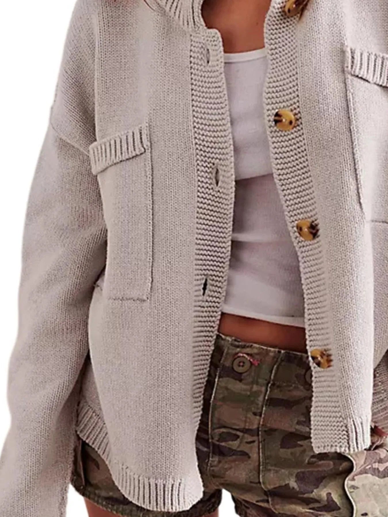 Ribbed Hem Button Up Cardigan - Fashorio