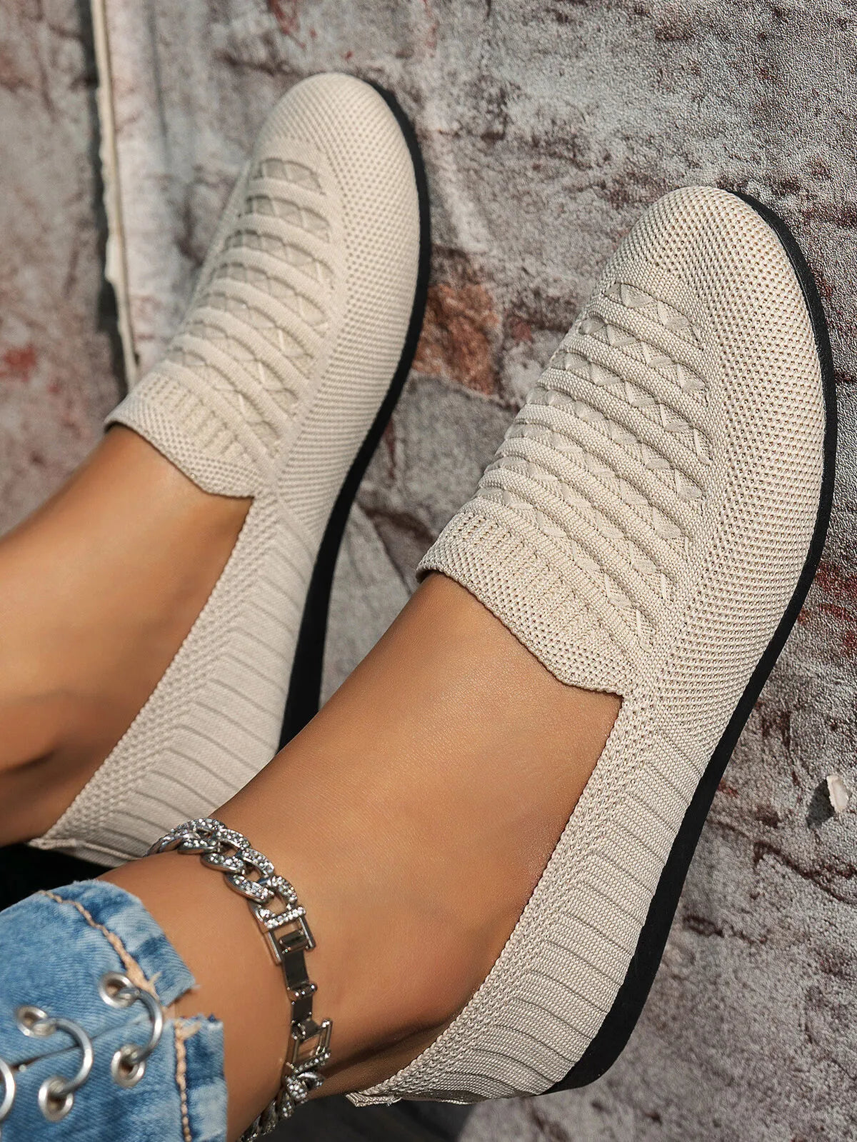 Breathable Mesh Slip-Ons Ivory - Fashorio