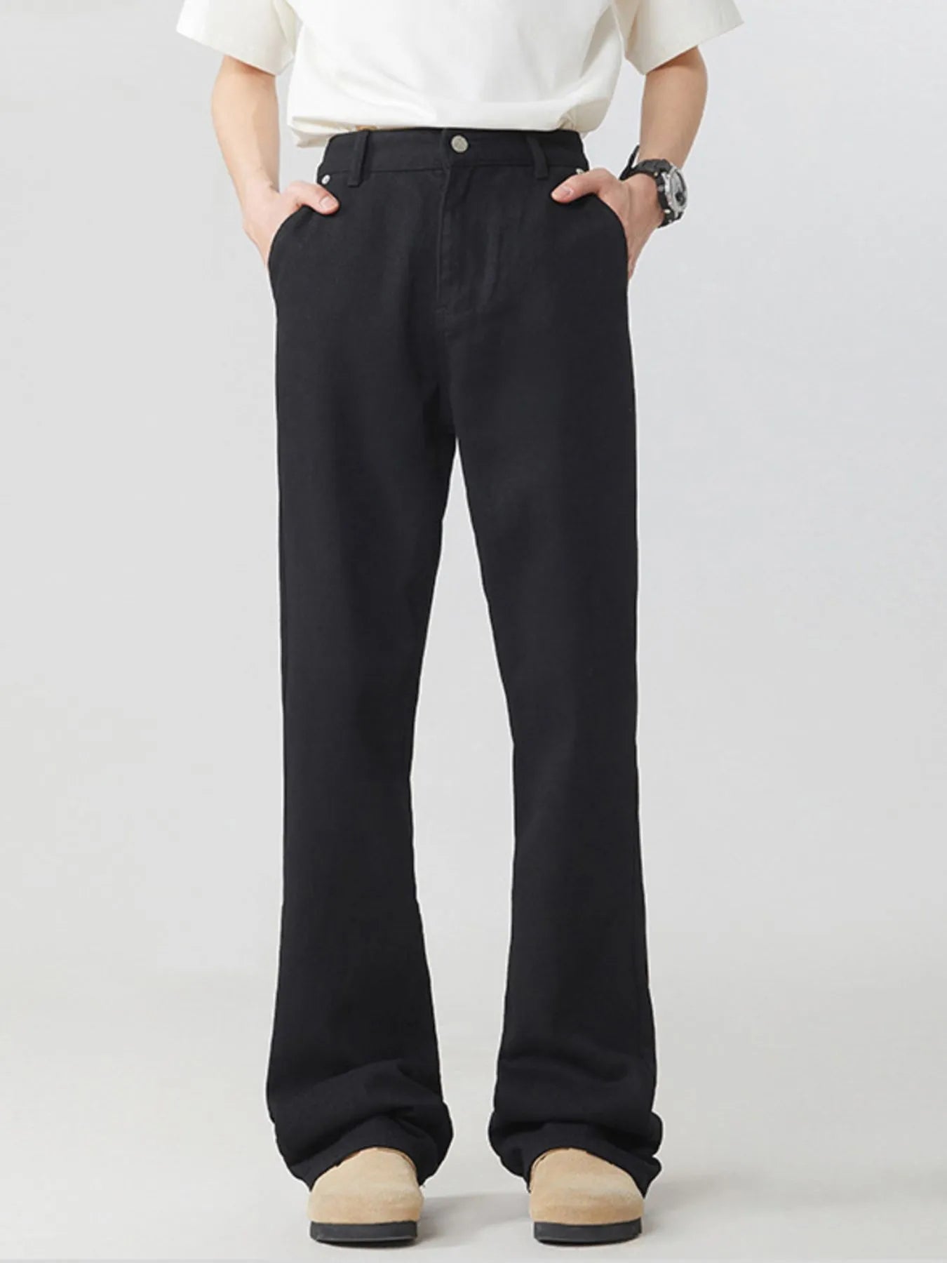 Men's Full Size Round Neck Short Sleeve Jeans Plus Size Black - Fashorio