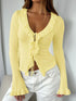 Ruffled Tie Front Flare Sleeve Shirt Yellow - Fashorio