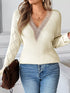 Openwork V-Neck Long Sleeve Sweater - Fashorio