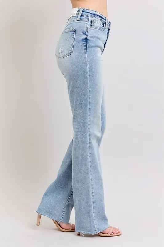 Judy Blue Full Size Mid Rise Light Wash Dad Jeans Plus Size - Fashorio