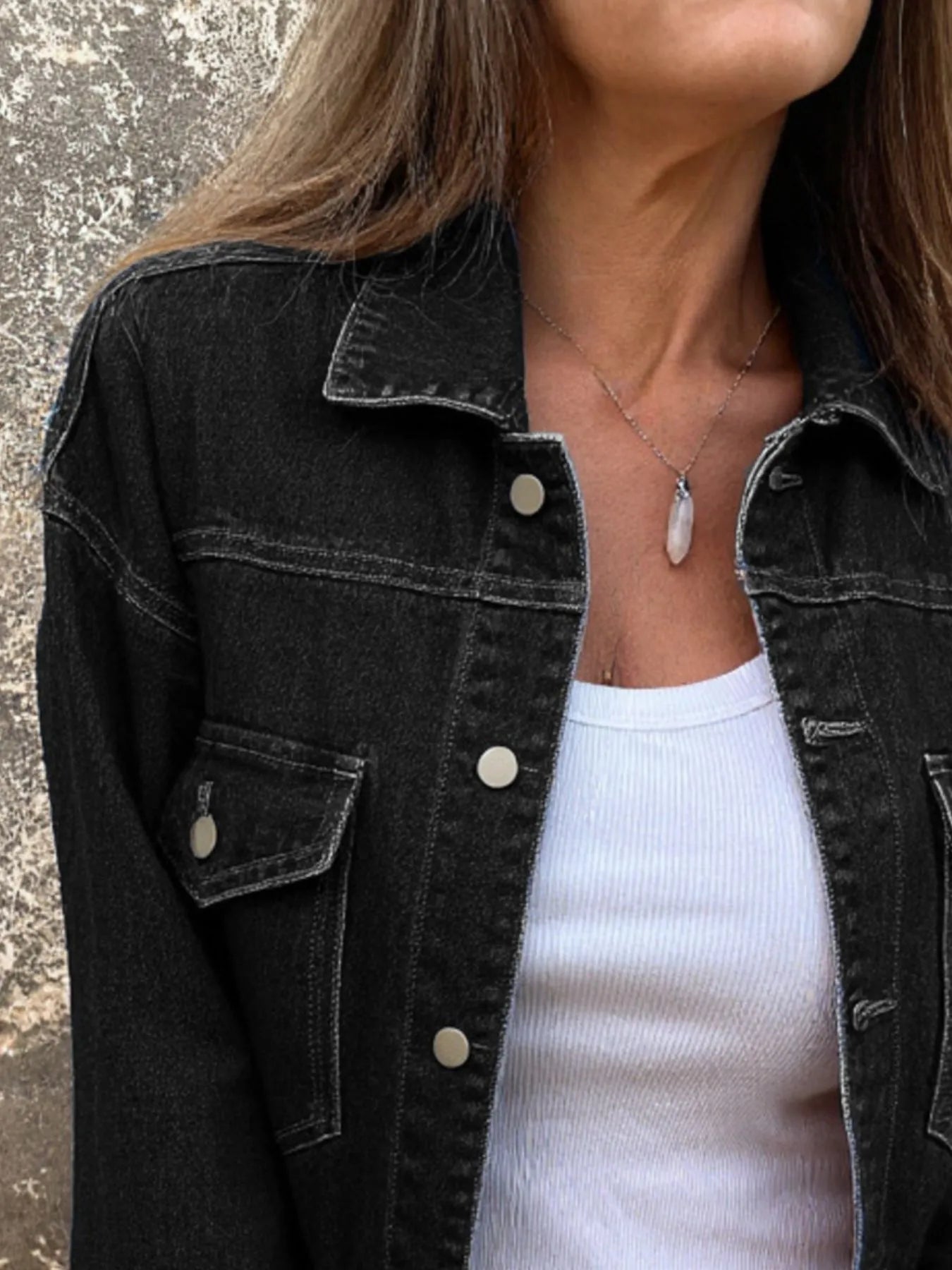 Button Up Long Sleeve Denim Jacket - Fashorio