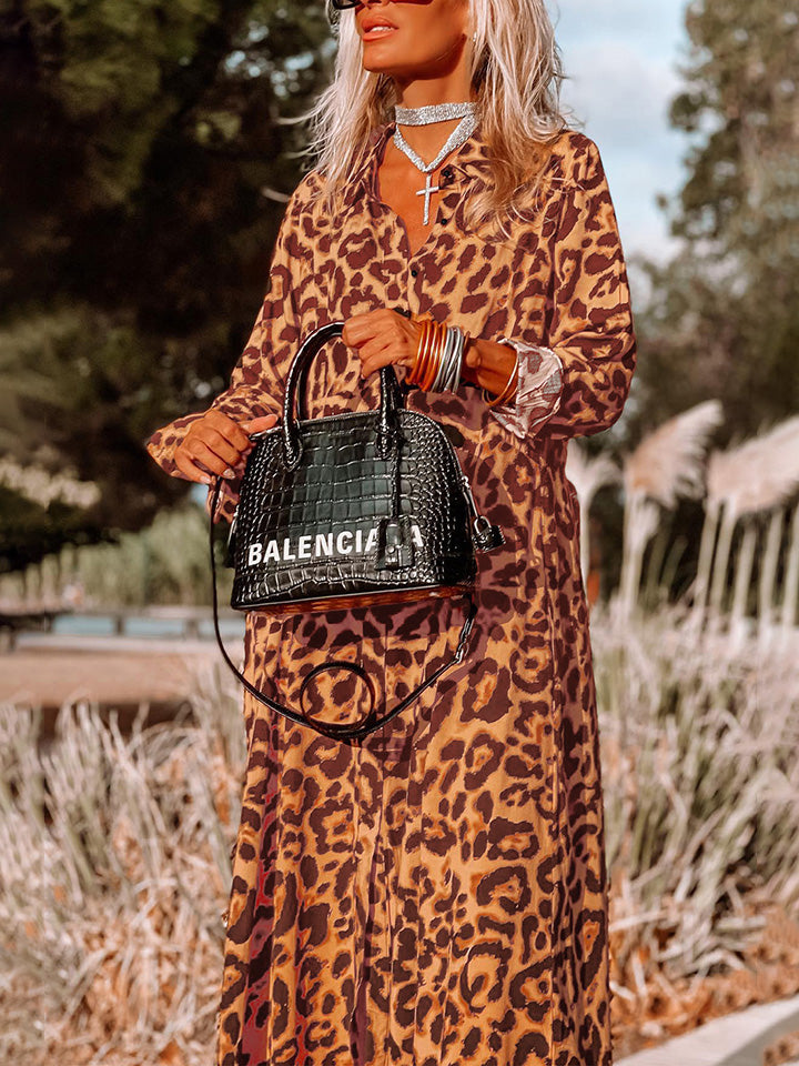 Leopard Buttoned Maxi Dress - Fashorio