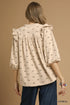 Umgee Bow Print Corduroy Puff Sleeve Blouse with Ruffled - Fashorio