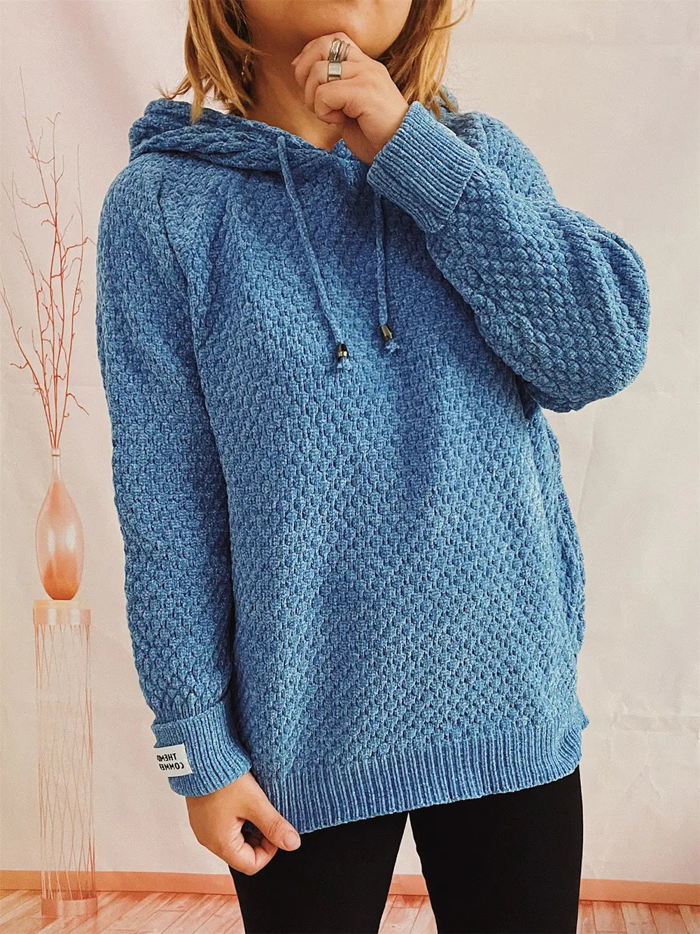 Drawstring Long Sleeve Hooded Sweater - Fashorio