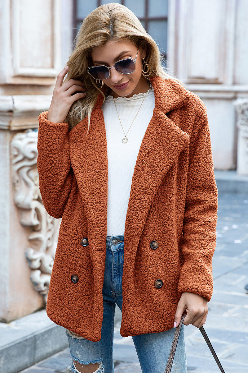 Ivy Lane Full Size Lapel Collar Sherpa Coat - Fashorio