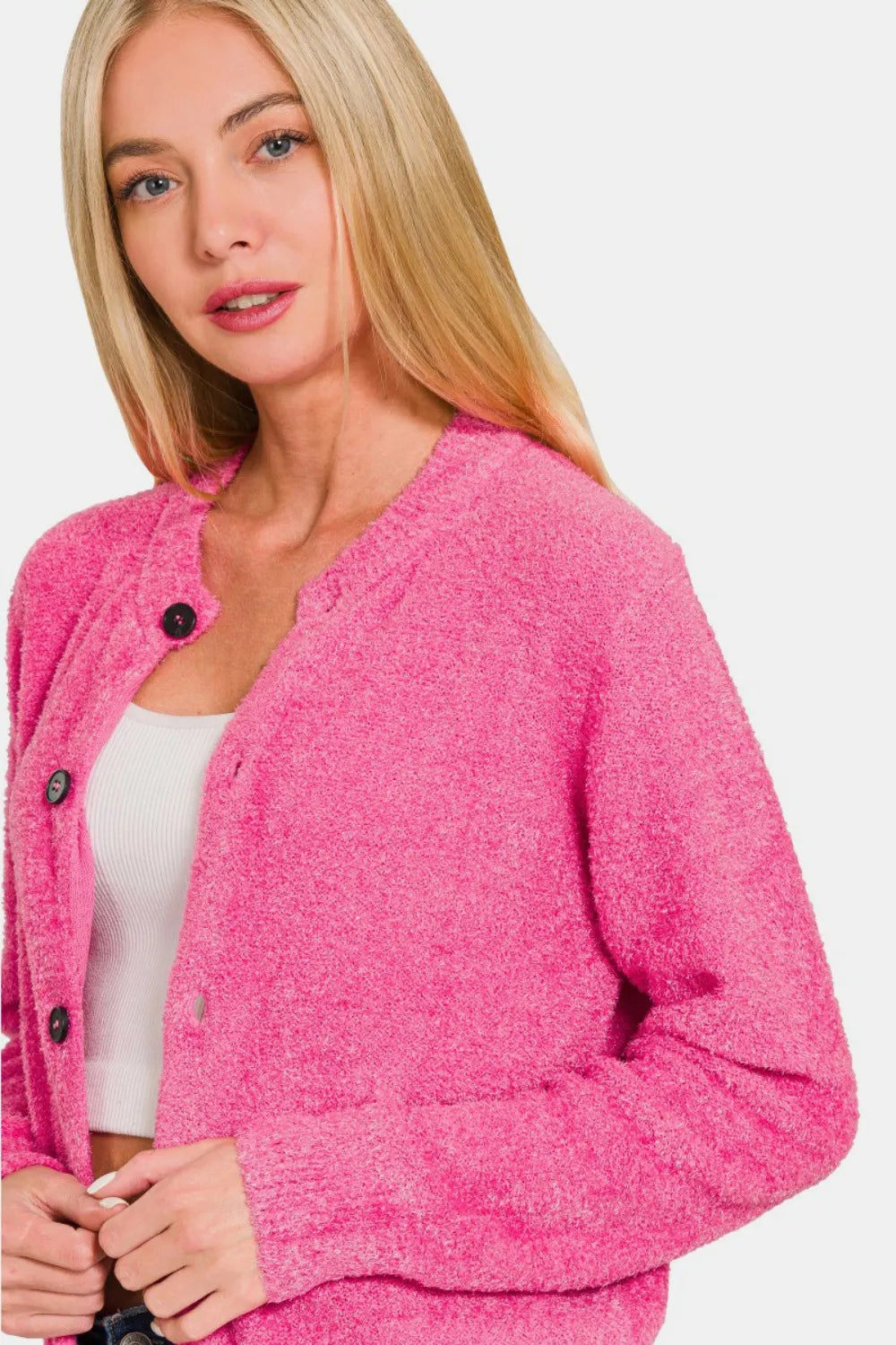 Zenana Button Down Long Sleeve Sweater Cardigan - Fashorio