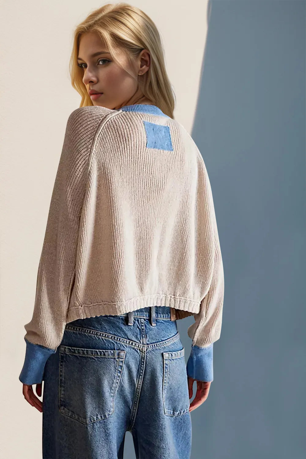 Double Take Contrast Button Up Long Sleeve Cardigan - Fashorio