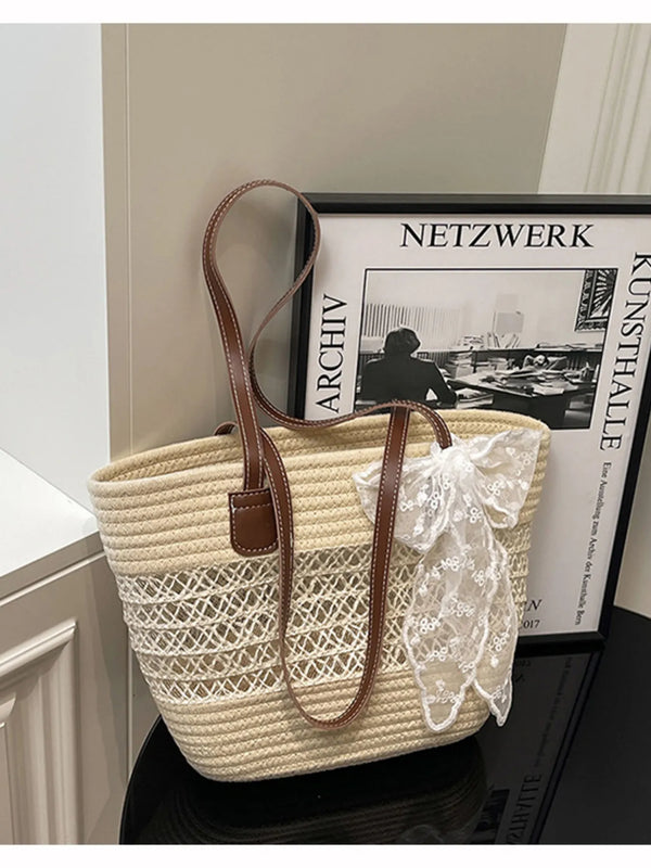 Woven Straw Shoulder Bag Beige One Size - Fashorio