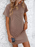 Mandy Ribbed Striped Short Sleeve Mini Tee Dress Taupe - Fashorio