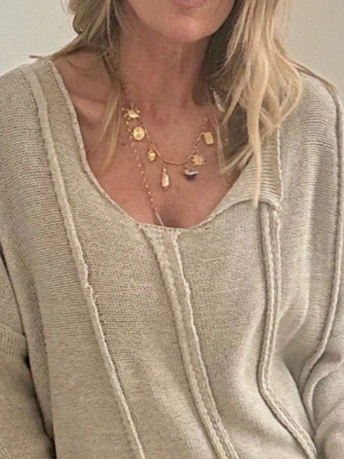 High-Low Drop Shoulder Sweater - Fashorio