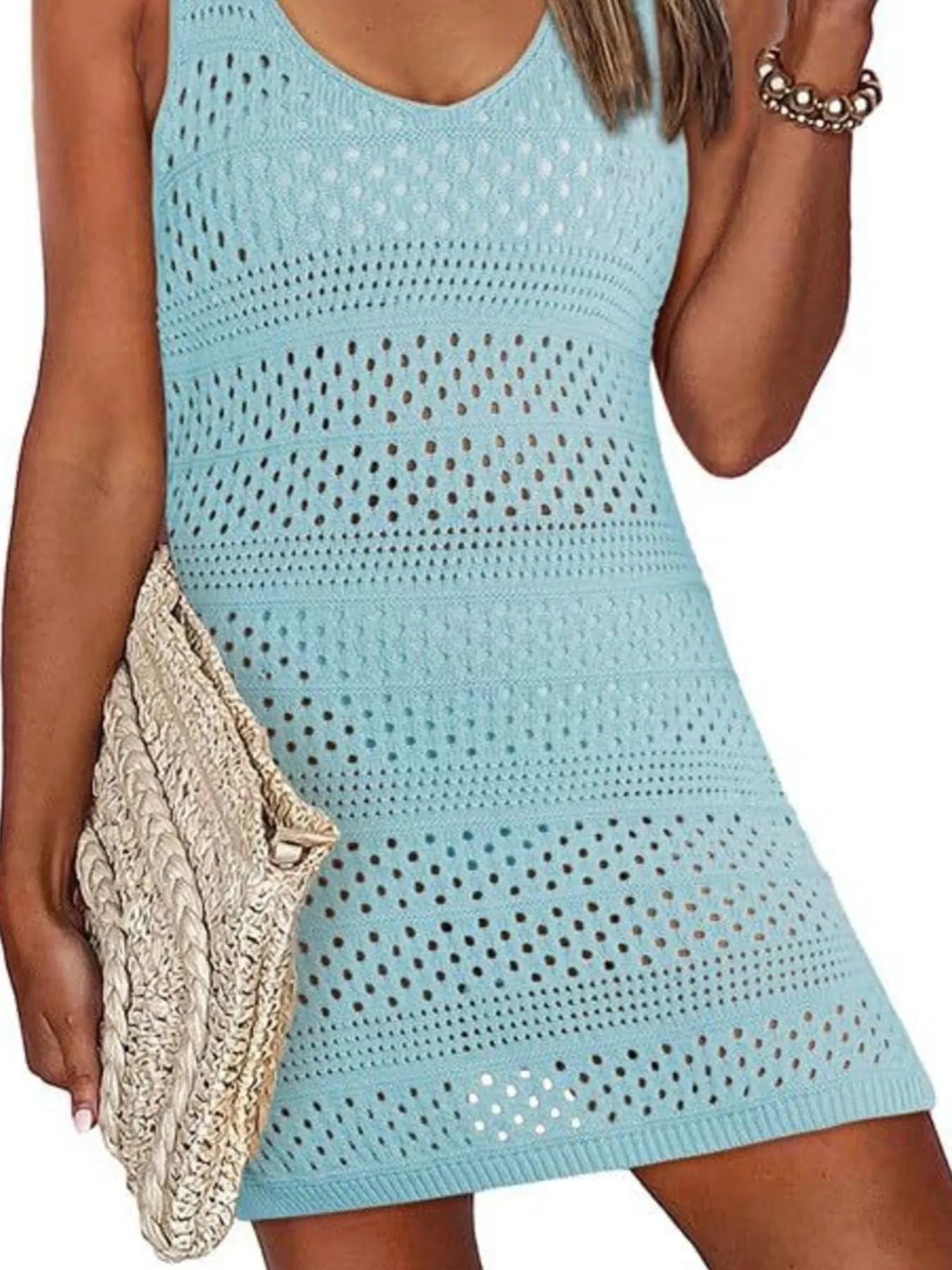 Crochet Knit Cover-Up Dress with Side Slit - Fashorio