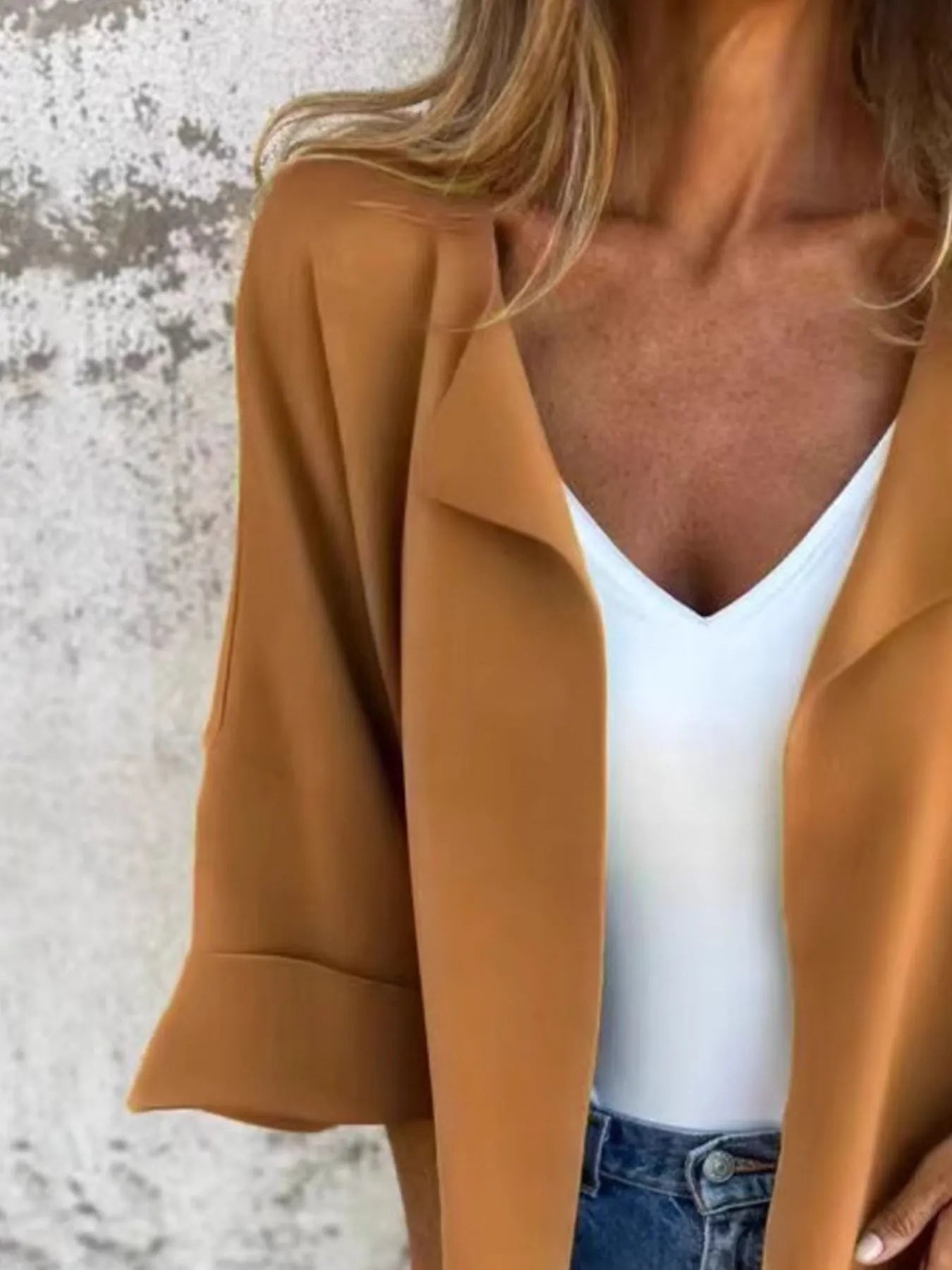 Full Size Open Front 3/4 Sleeve Cardigan Plus Size - Fashorio