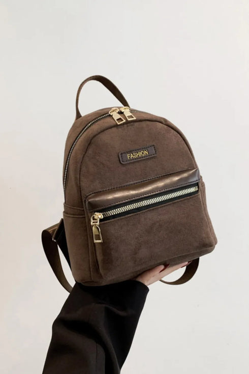 Suede Adjustable Strap Backpack Bag Coffee Brown One Size - Fashorio