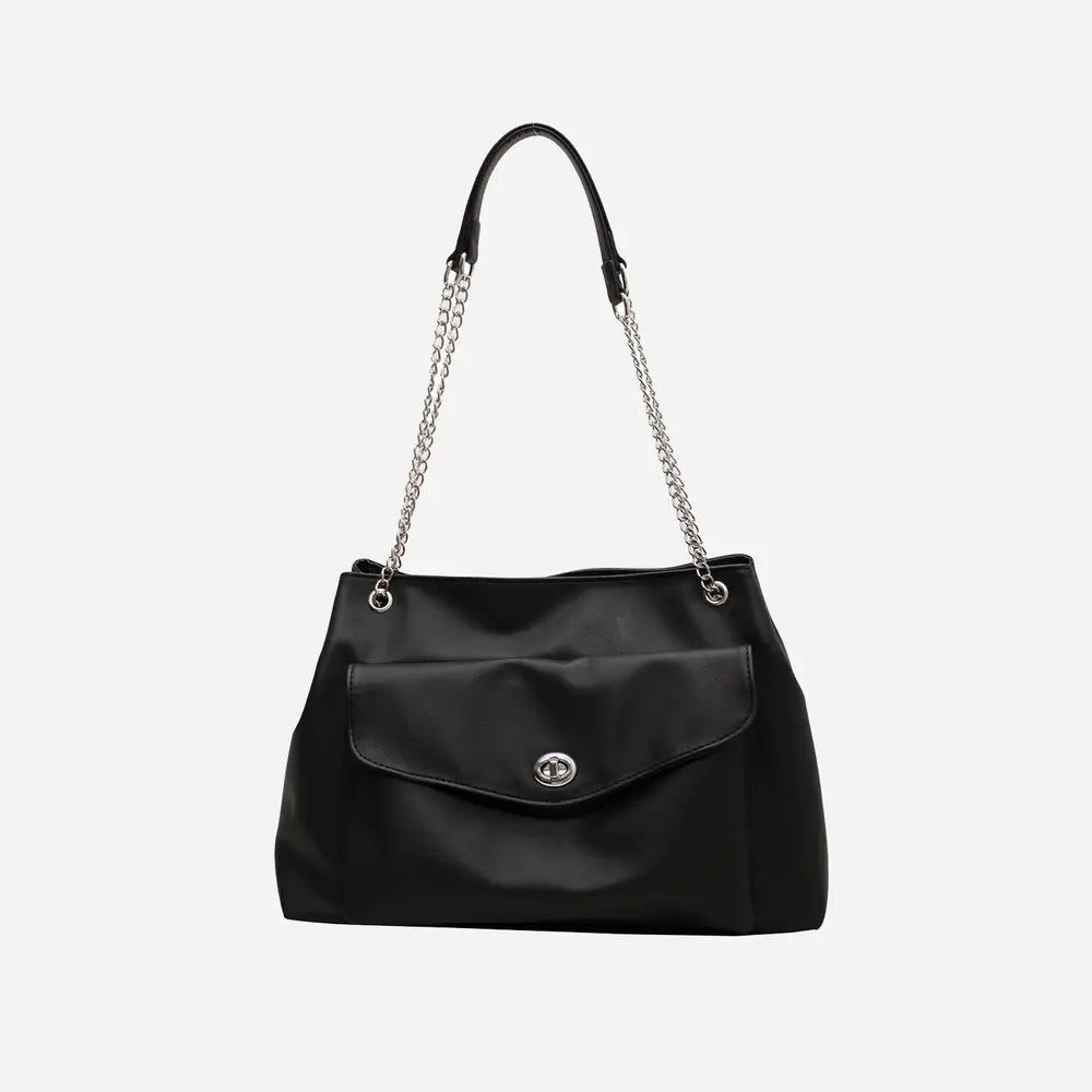 PU Leather Shoulder Bag Black One Size - Fashorio
