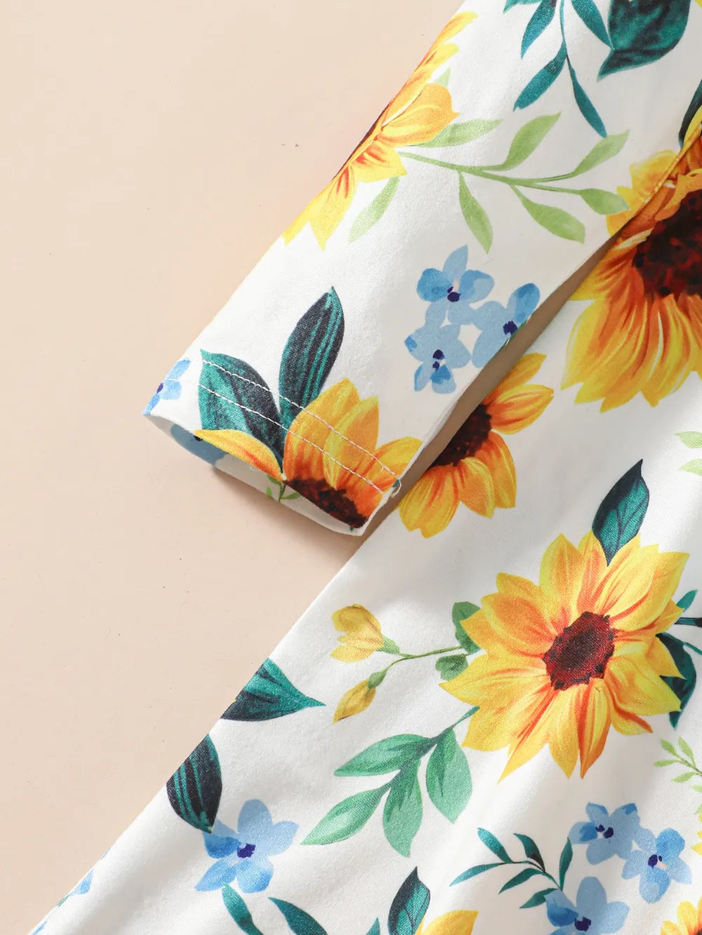 Kids Sunflower Print Round Neck Long Sleeve Dress - Fashorio