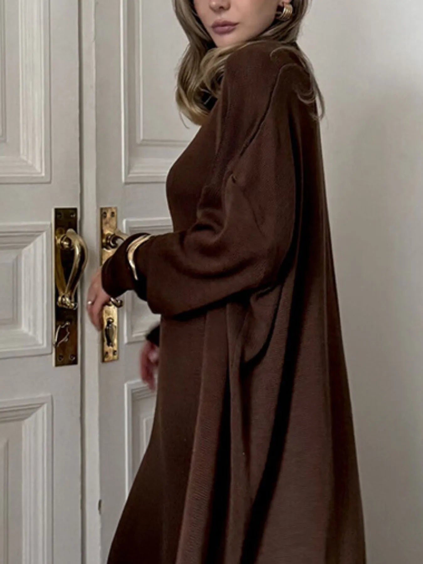 V-Neck Knit Dress and Cardigan Sweater Set - Fashorio