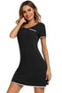 Contrast Trim Pocketed Round Neck Lounge Dress - Fashorio