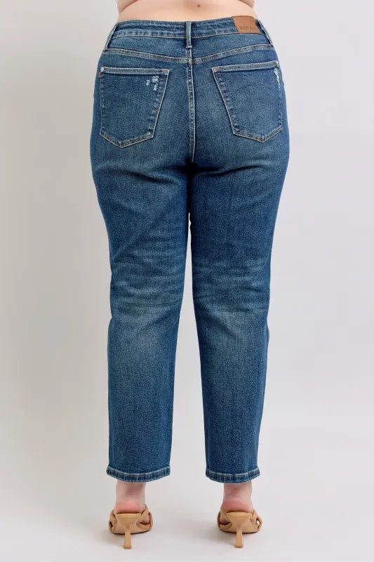 Judy Blue Full Size High Waisted Rigid Magic Non-destroy Straight Leg Jeans Plus Size - Fashorio