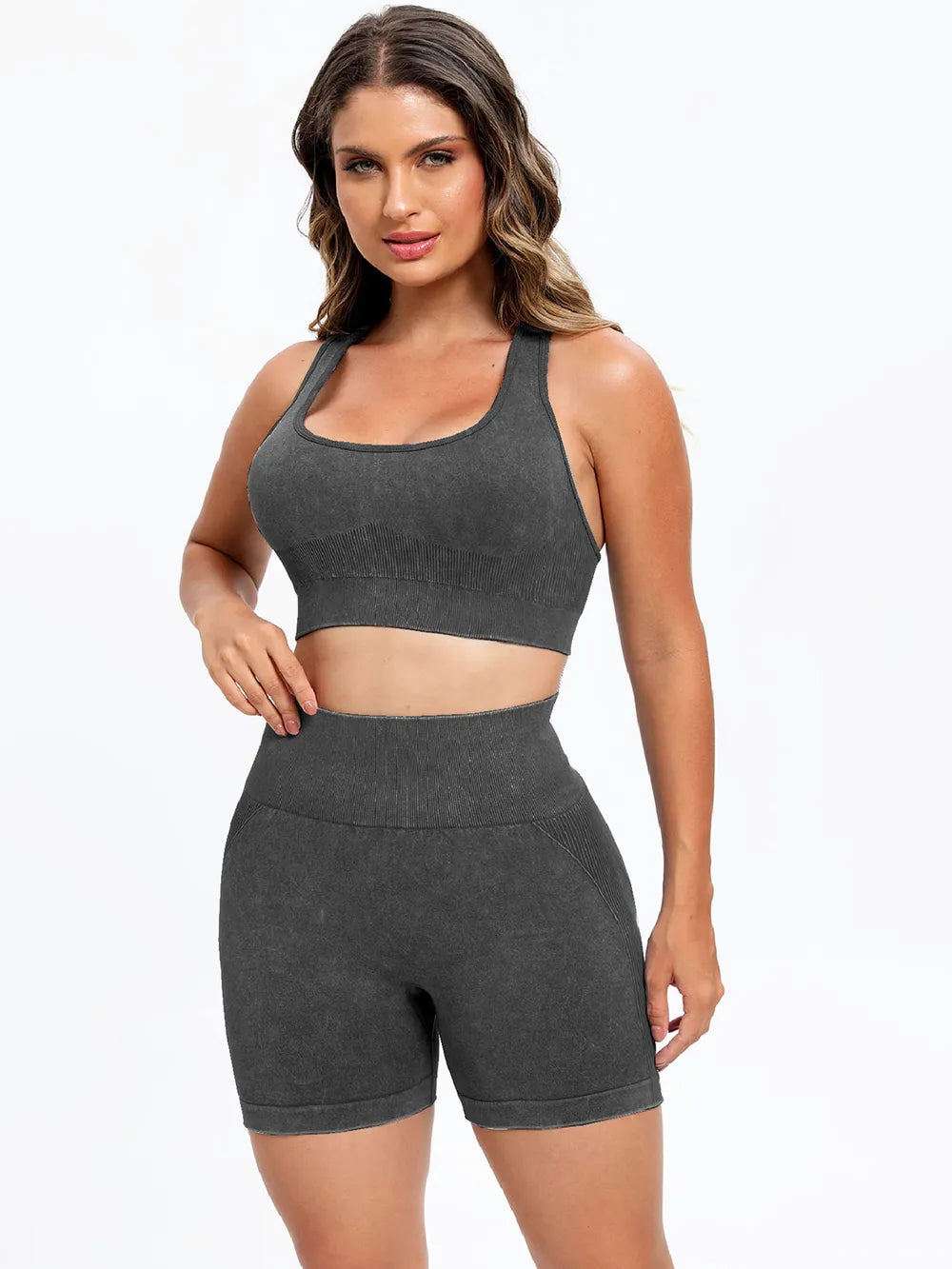 Scoop Neck Wide Strap Top and Shorts Active Set - Fashorio