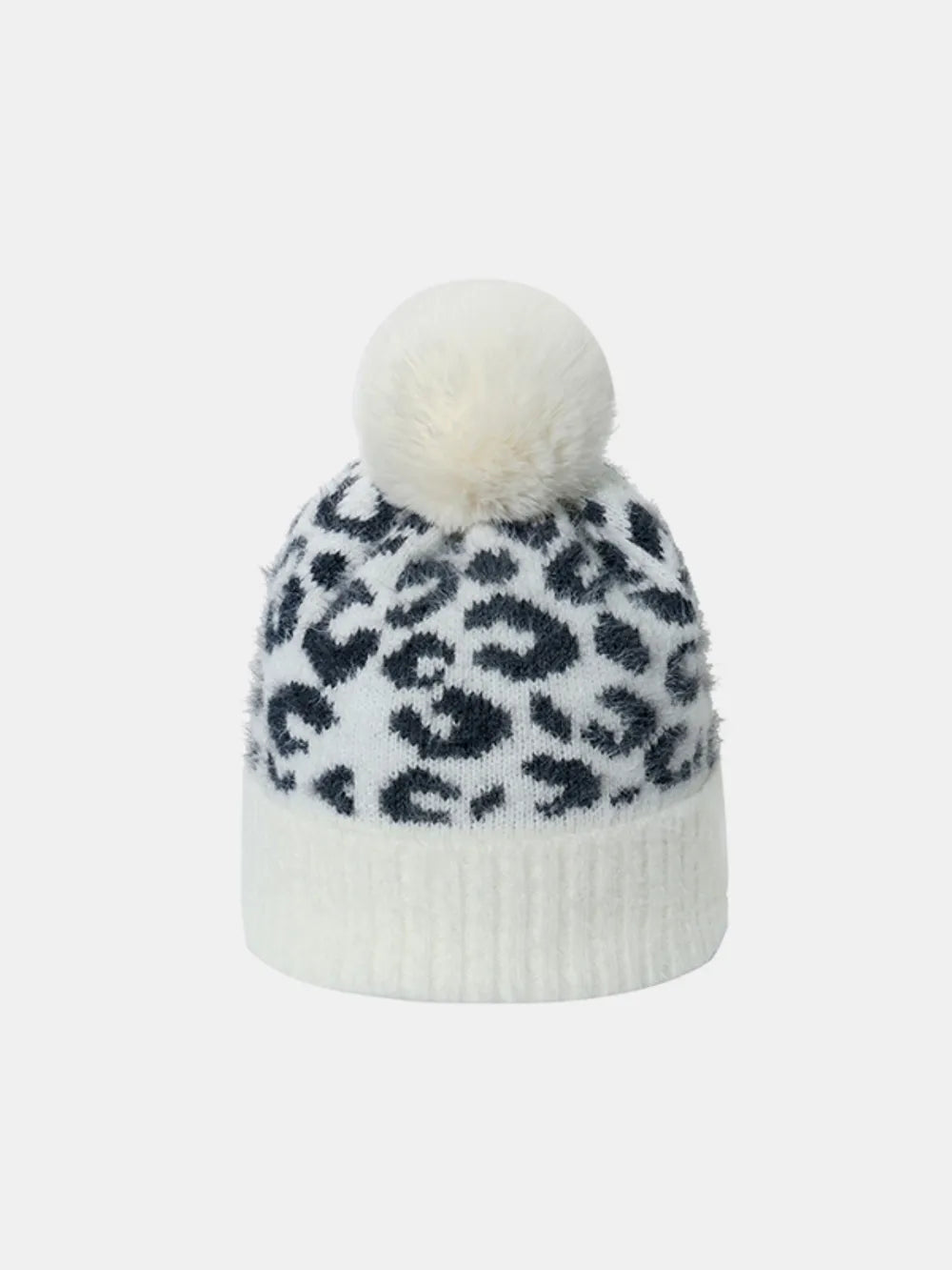 Leopard Hat with Pompom White One Size - Fashorio