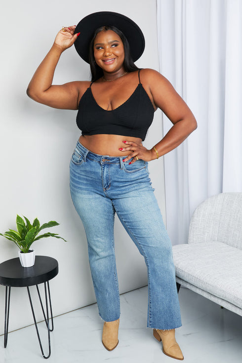 Zenana Full Size Textured Spaghetti Strap Bralette in Black - Fashorio