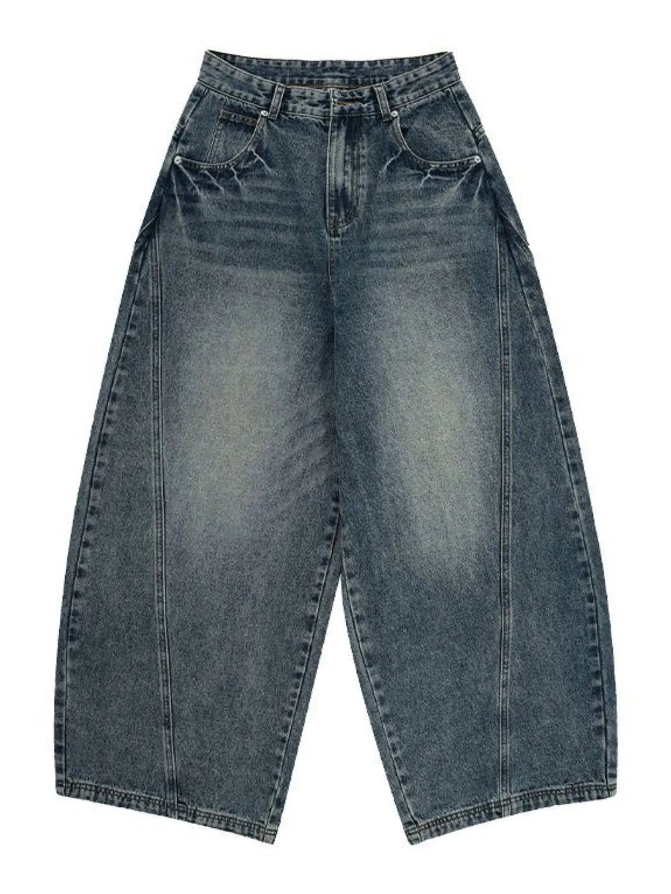 Men's Vintage Washed Wide Leg Curved Jeans - Fashorio
