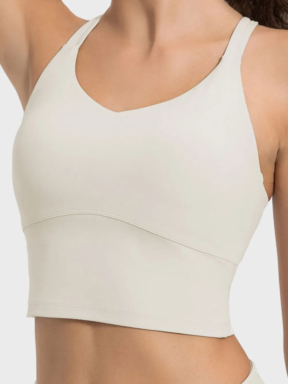 Millennia Crisscross Round Neck Active Tank Beige - Fashorio