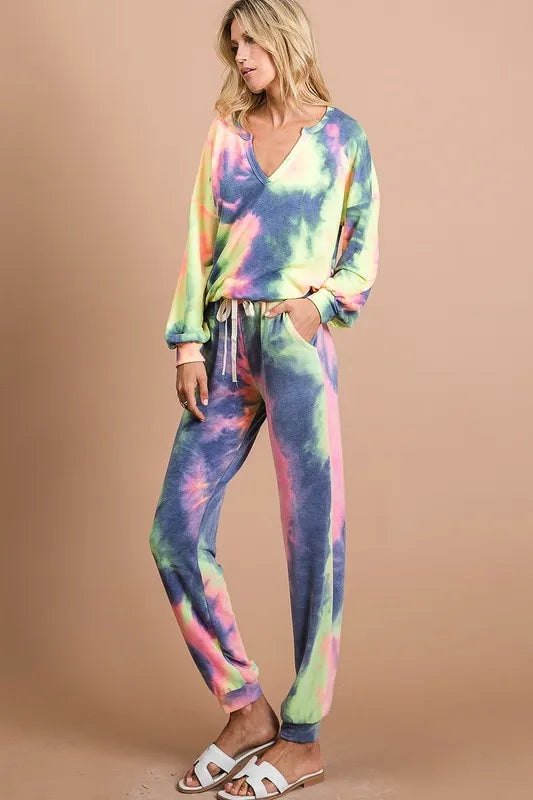 BiBi Tie Dye French Terry Casual Pants - Fashorio