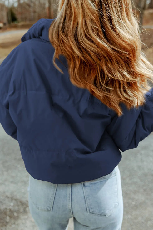 Zip Up Collared Neck Coat with Pockets - Fashorio