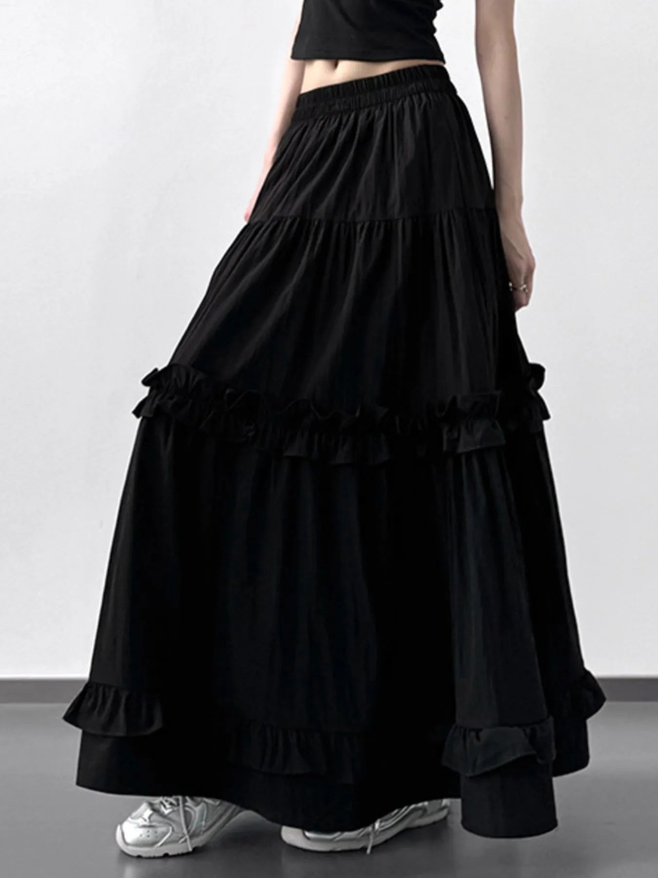 Elastic Waist Ruffle Maxi Skirt - Fashorio