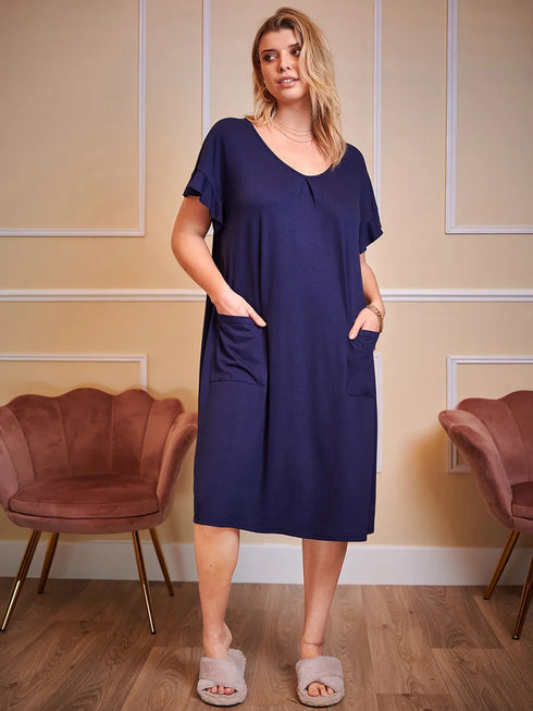 Plus Size Round Neck Short Sleeve Lounge Dress - Fashorio