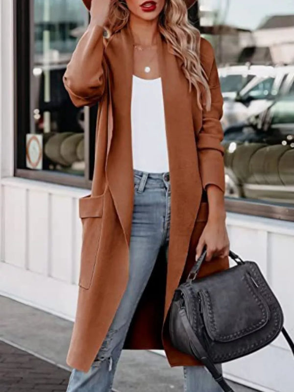 Open Front Dropped Shoulder Outerwear Caramel - Fashorio