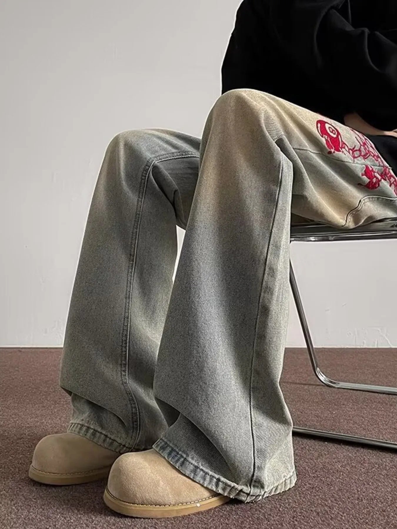 Men's Full Size Embroidered Wide Leg Jeans Plus Size - Fashorio