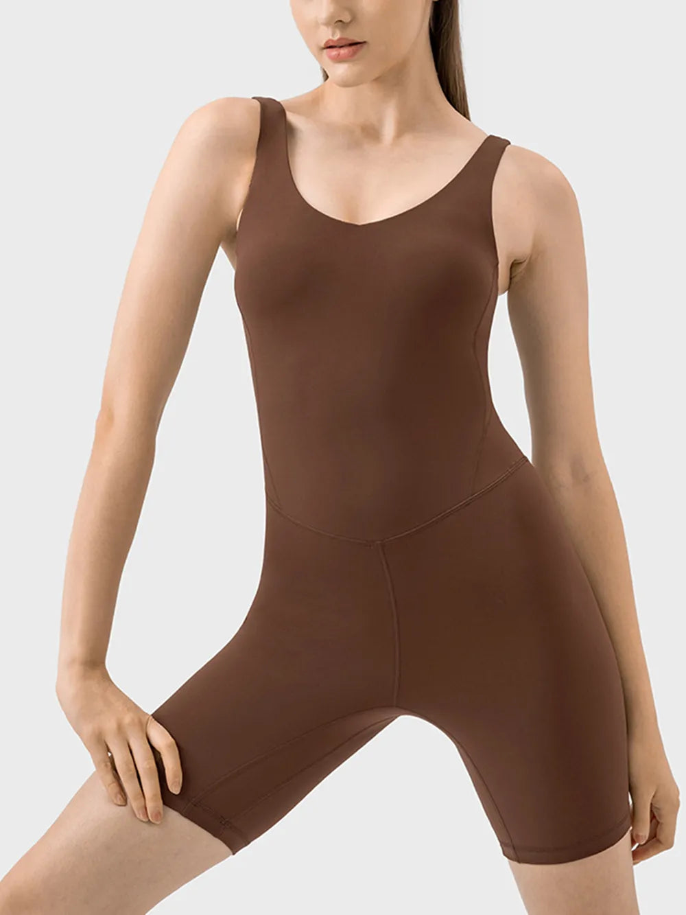 Millennia Wide Strap Active Romper Brown - Fashorio