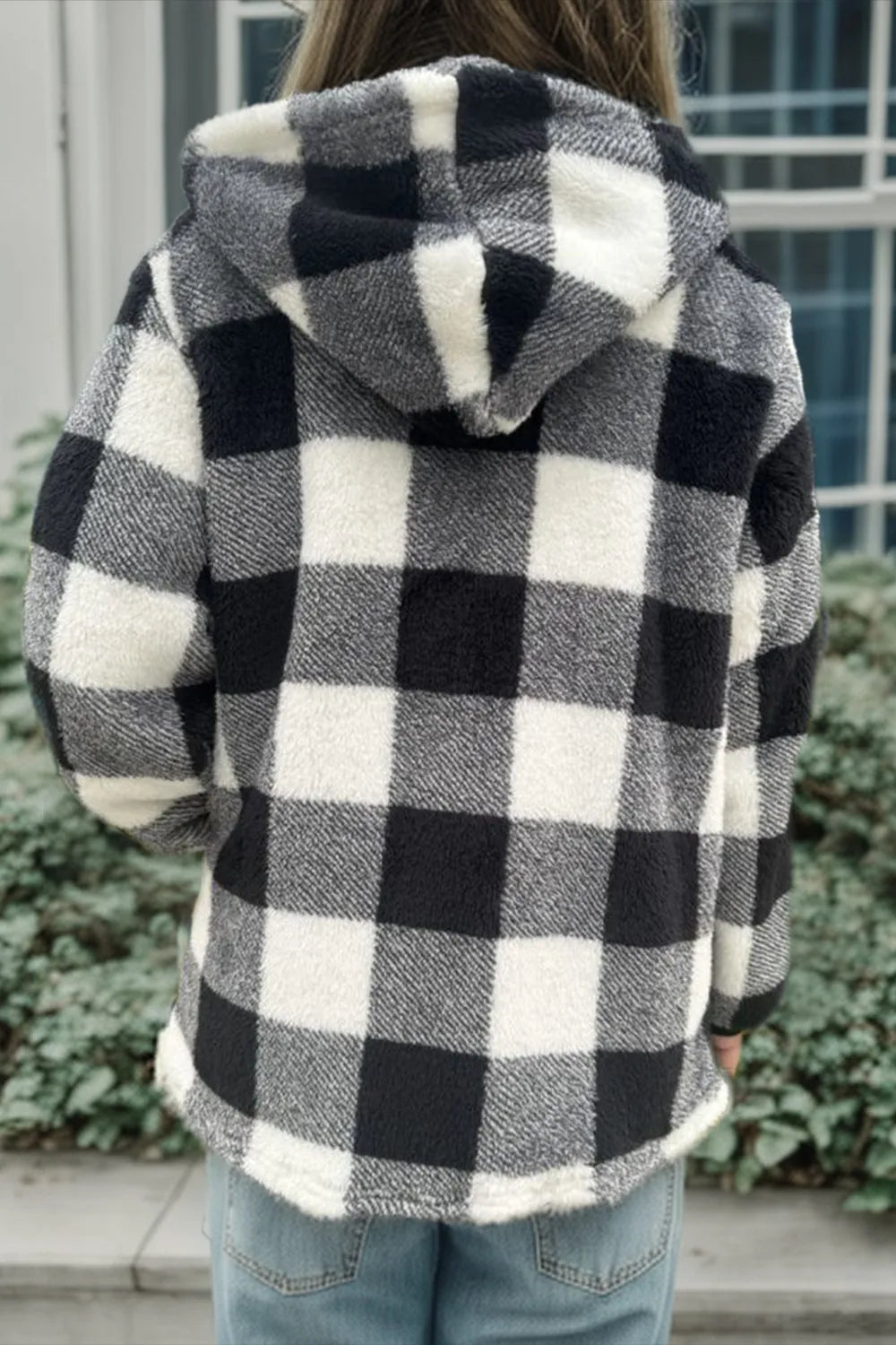 Double Take Full Size Plaid Long Sleeve Hooded Coat - Fashorio