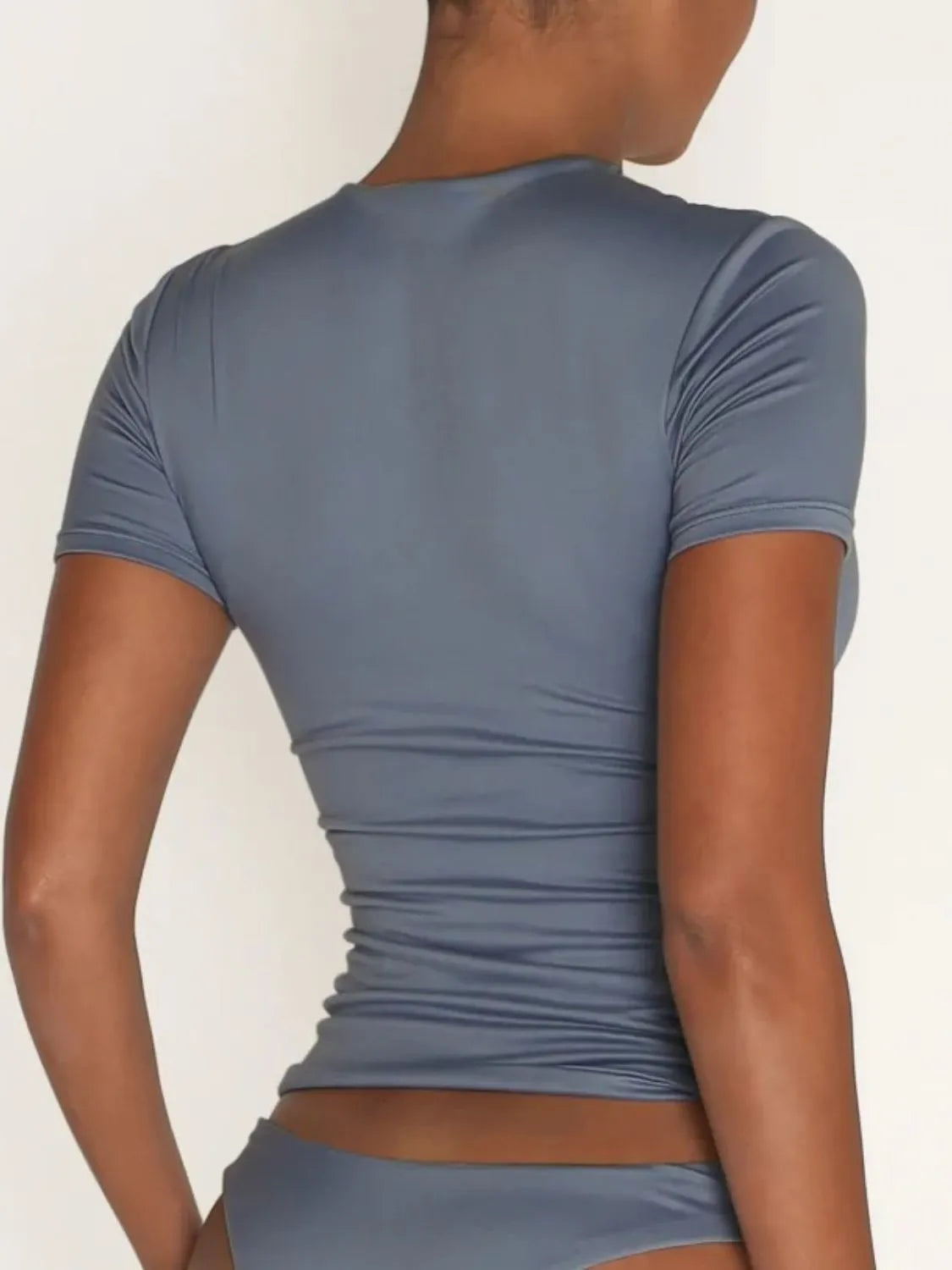 Round Neck Short Sleeve Swim Top - Fashorio