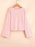 Striped Long Sleeve Ribbed Blouse - Fashorio