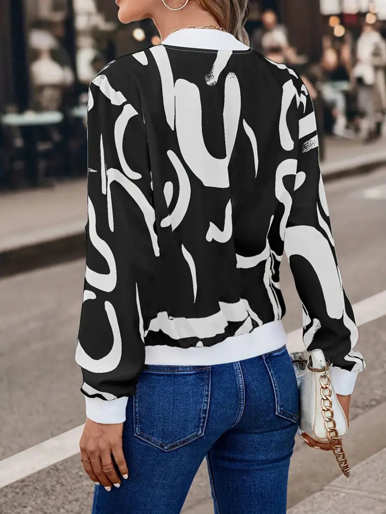 Women’s Number Print Zip Up Long Sleeve Jacket - Fashorio