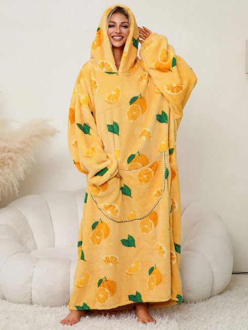 Fuzzy Pocketed Long Sleeve Hooded Lounge Dress - Fashorio