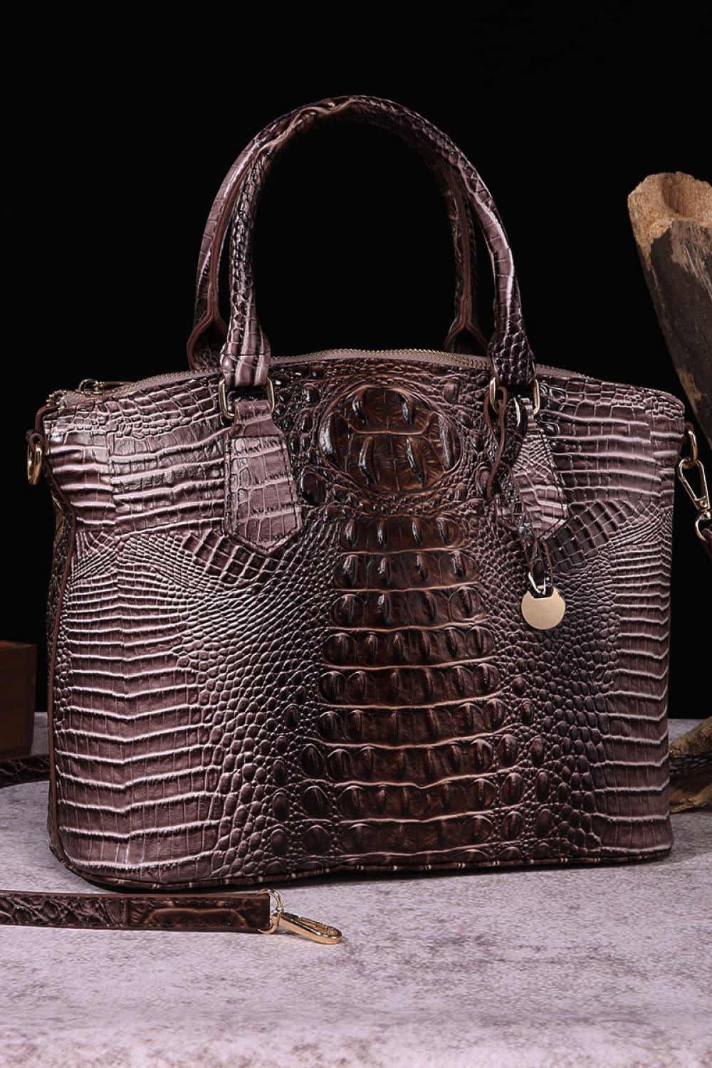 Gradient PU Leather Handbag Chocolate One Size - Fashorio